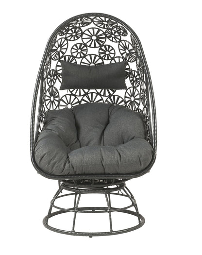 Hikre Clear Glass, Charcoal Fabric & Black Wicker Patio Lounge Chair & Side Table - 1st Choice Furniture Direct