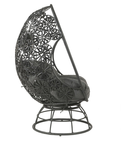 Hikre Clear Glass, Charcoal Fabric & Black Wicker Patio Lounge Chair & Side Table - 1st Choice Furniture Direct