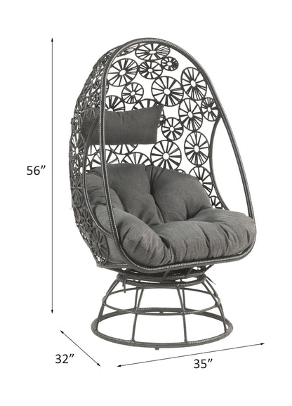 Hikre Clear Glass, Charcoal Fabric & Black Wicker Patio Lounge Chair & Side Table - 1st Choice Furniture Direct
