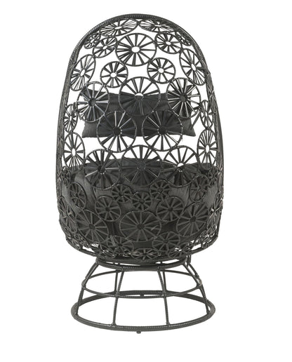 Hikre Clear Glass, Charcoal Fabric & Black Wicker Patio Lounge Chair & Side Table - 1st Choice Furniture Direct