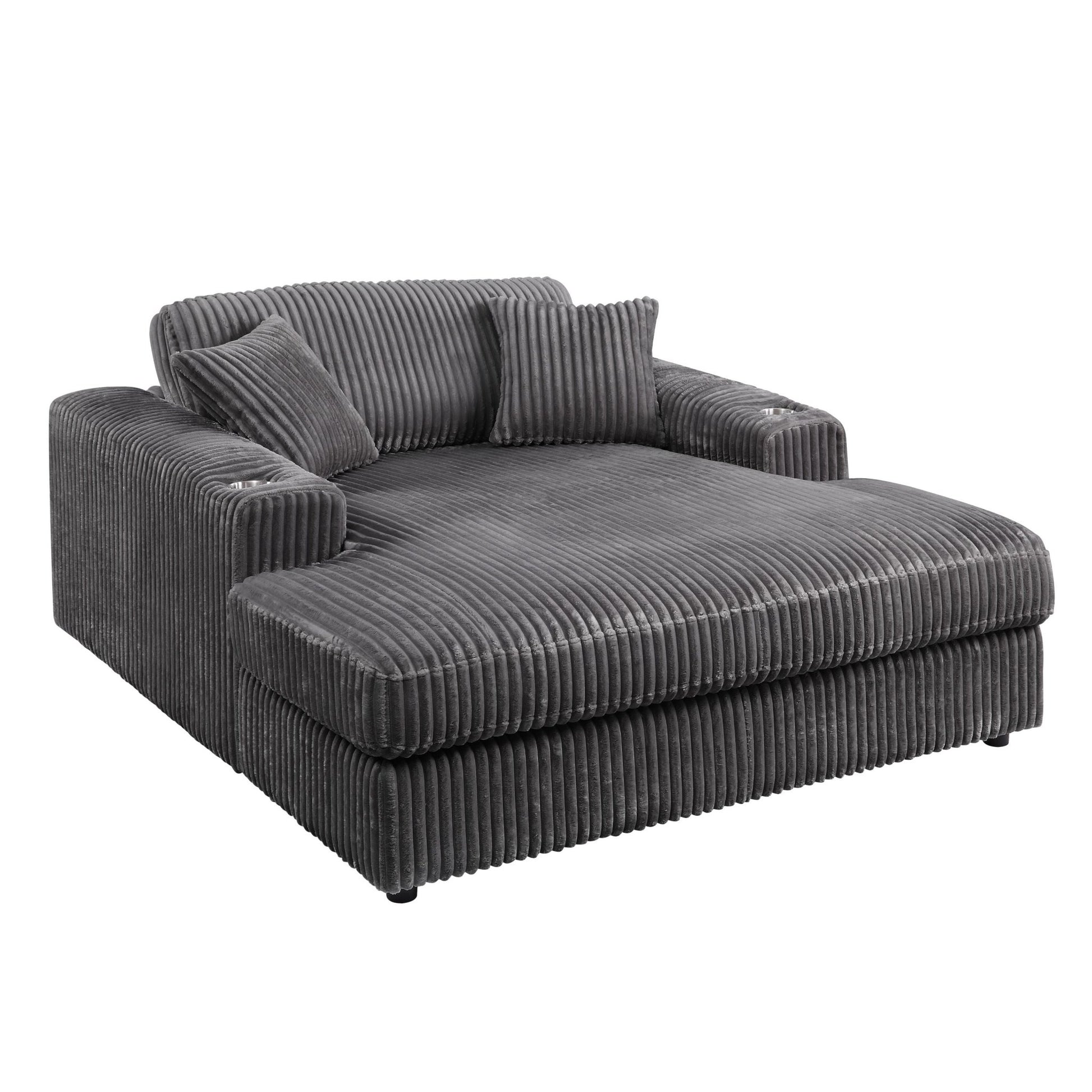 Hilde Gray Corduroy Chaise w/2 Pillows - 1st Choice Furniture Direct