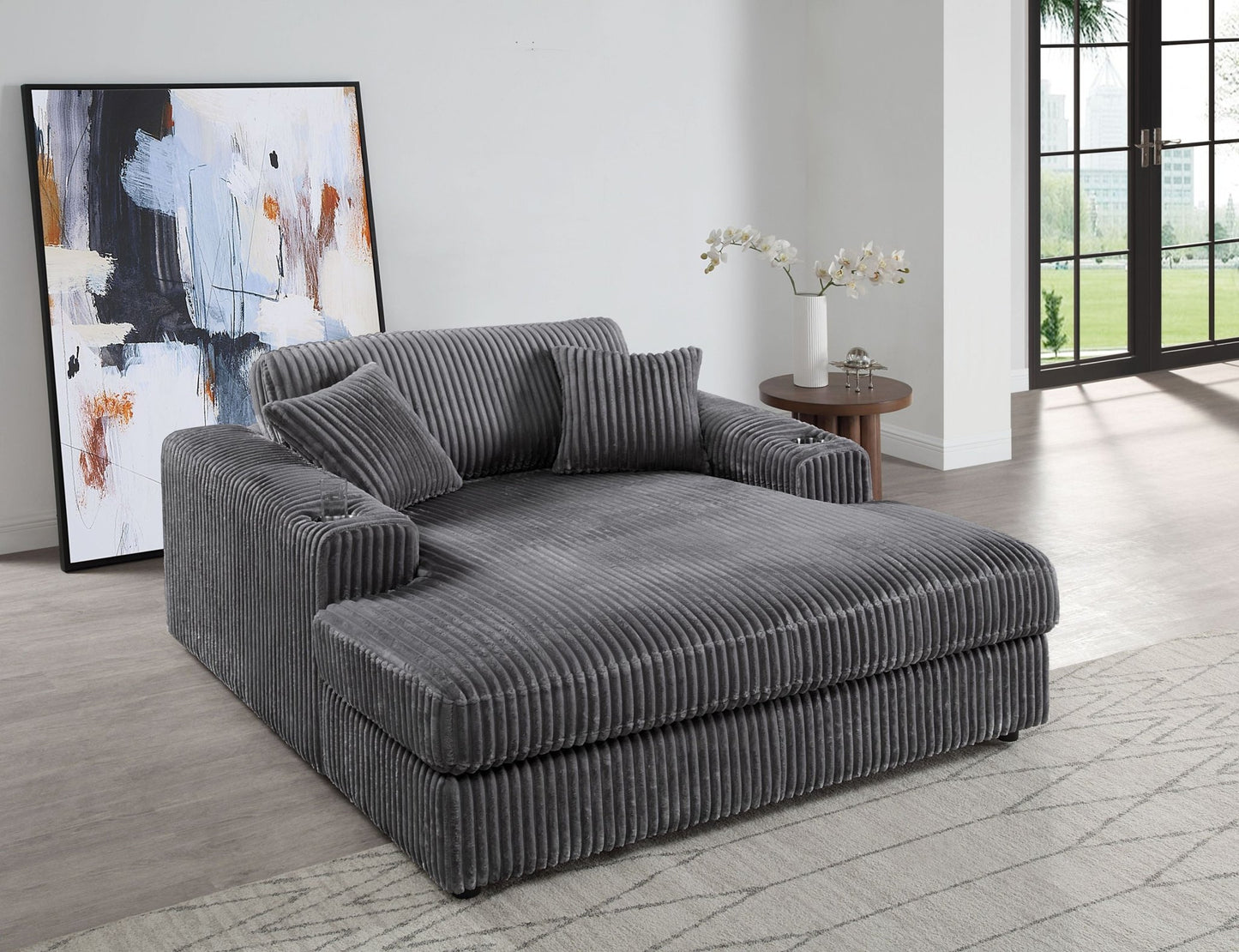 Hilde Gray Corduroy Chaise w/2 Pillows - 1st Choice Furniture Direct