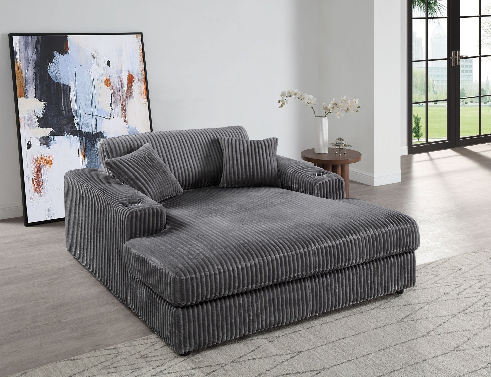 Hilde Gray Corduroy Chaise w/2 Pillows - 1st Choice Furniture Direct