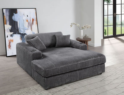 Hilde Gray Corduroy Chaise w/2 Pillows - 1st Choice Furniture Direct