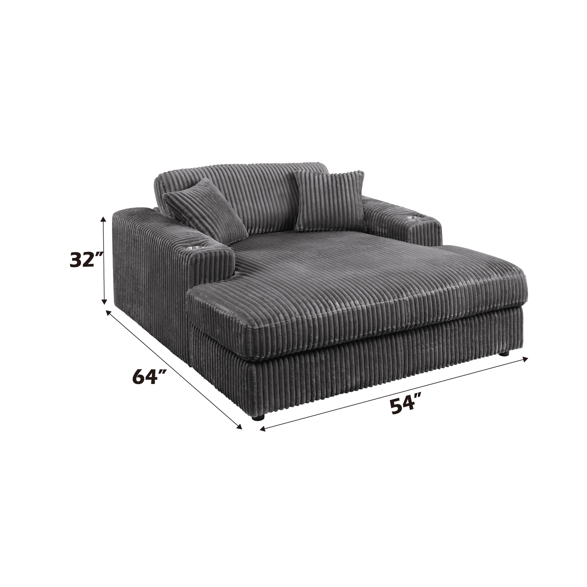 Hilde Gray Corduroy Chaise w/2 Pillows - 1st Choice Furniture Direct