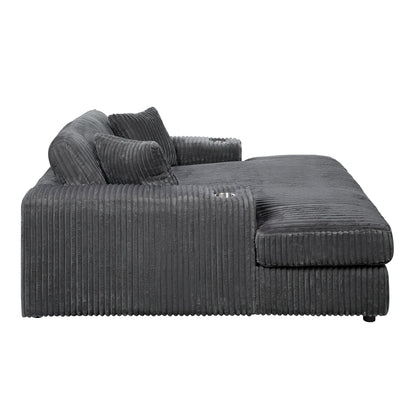 Hilde Gray Corduroy Chaise w/2 Pillows - 1st Choice Furniture Direct