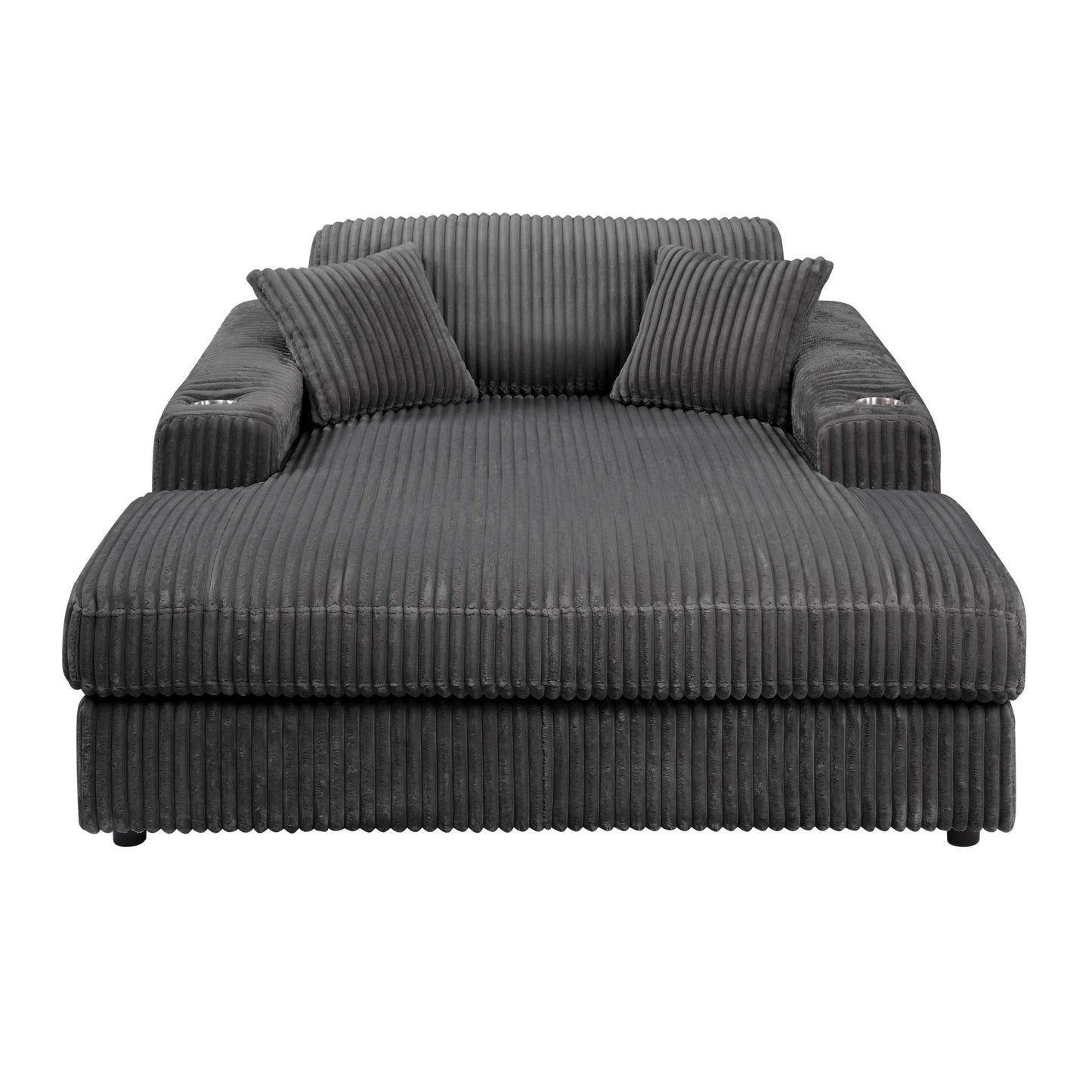 Hilde Gray Corduroy Chaise w/2 Pillows - 1st Choice Furniture Direct