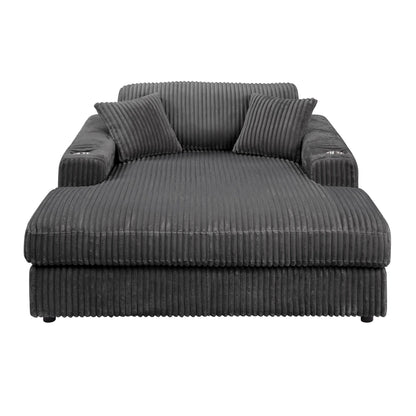 Hilde Gray Corduroy Chaise w/2 Pillows - 1st Choice Furniture Direct
