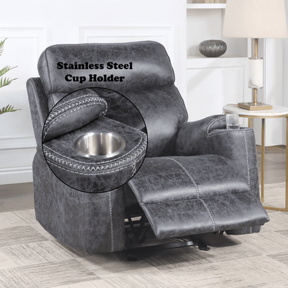 Hirah Dark Gray Microfiber Manual Recliner Chair with Cupholder Function - 1st Choice Furniture Direct