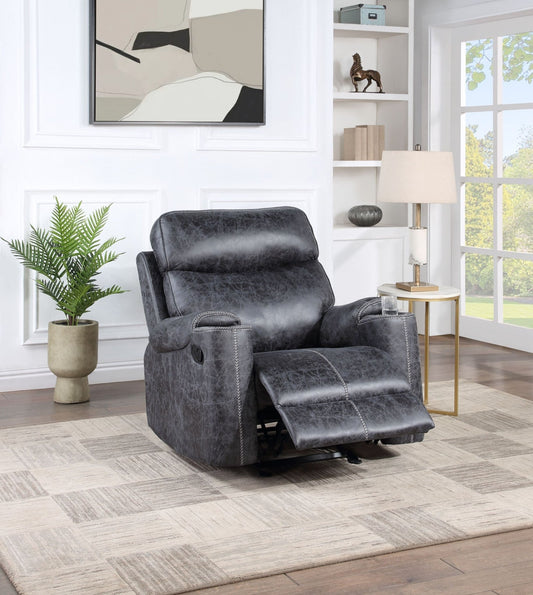 Hirah Dark Gray Microfiber Manual Recliner Chair with Cupholder Function - 1st Choice Furniture Direct