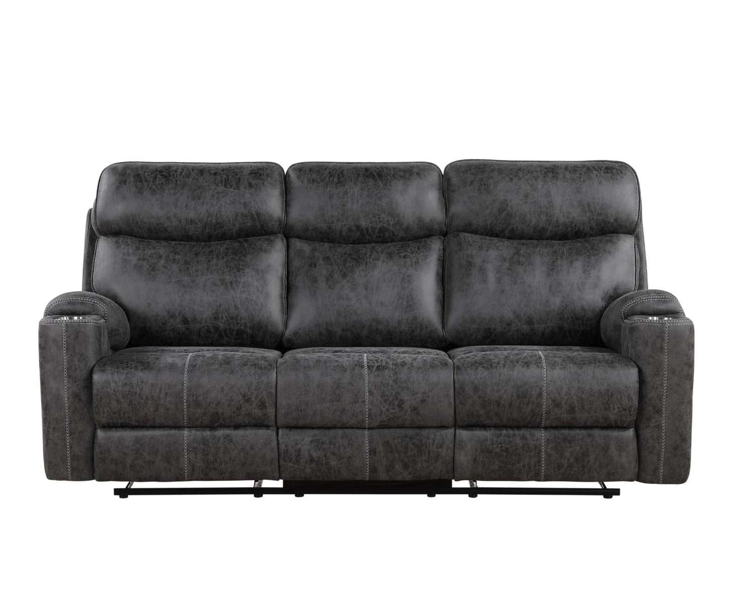 Hirah Dark Gray Microfiber Manual Recliner Sofa with Cupholder Function - 1st Choice Furniture Direct