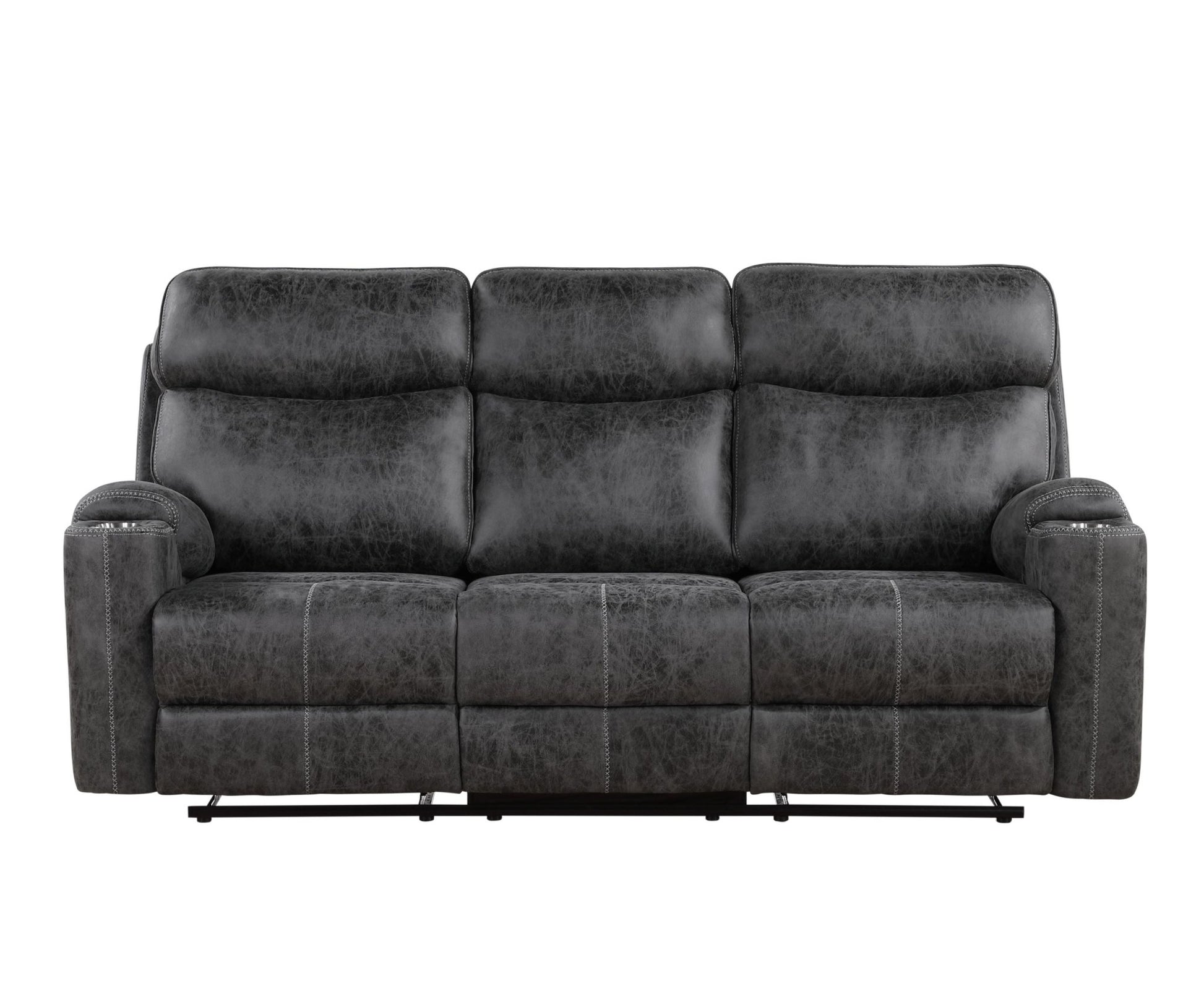Hirah Dark Gray Microfiber Manual Recliner Sofa with Cupholder Function - 1st Choice Furniture Direct