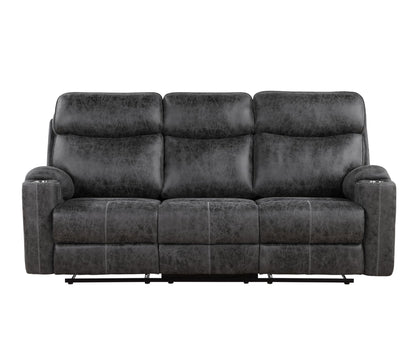 Hirah Dark Gray Microfiber Manual Recliner Sofa with Cupholder Function - 1st Choice Furniture Direct