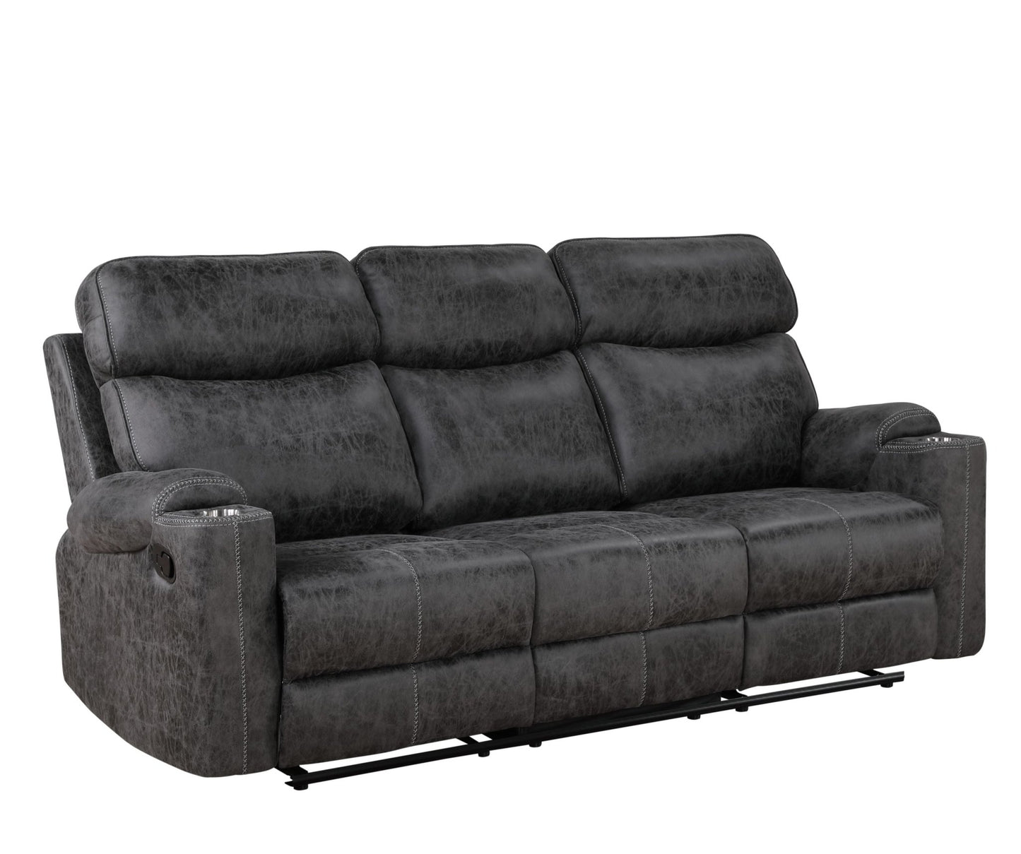 Hirah Dark Gray Microfiber Manual Recliner Sofa with Cupholder Function - 1st Choice Furniture Direct