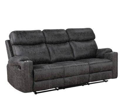 Hirah Dark Gray Microfiber Manual Recliner Sofa with Cupholder Function - 1st Choice Furniture Direct