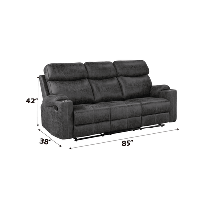 Hirah Dark Gray Microfiber Manual Recliner Sofa with Cupholder Function - 1st Choice Furniture Direct