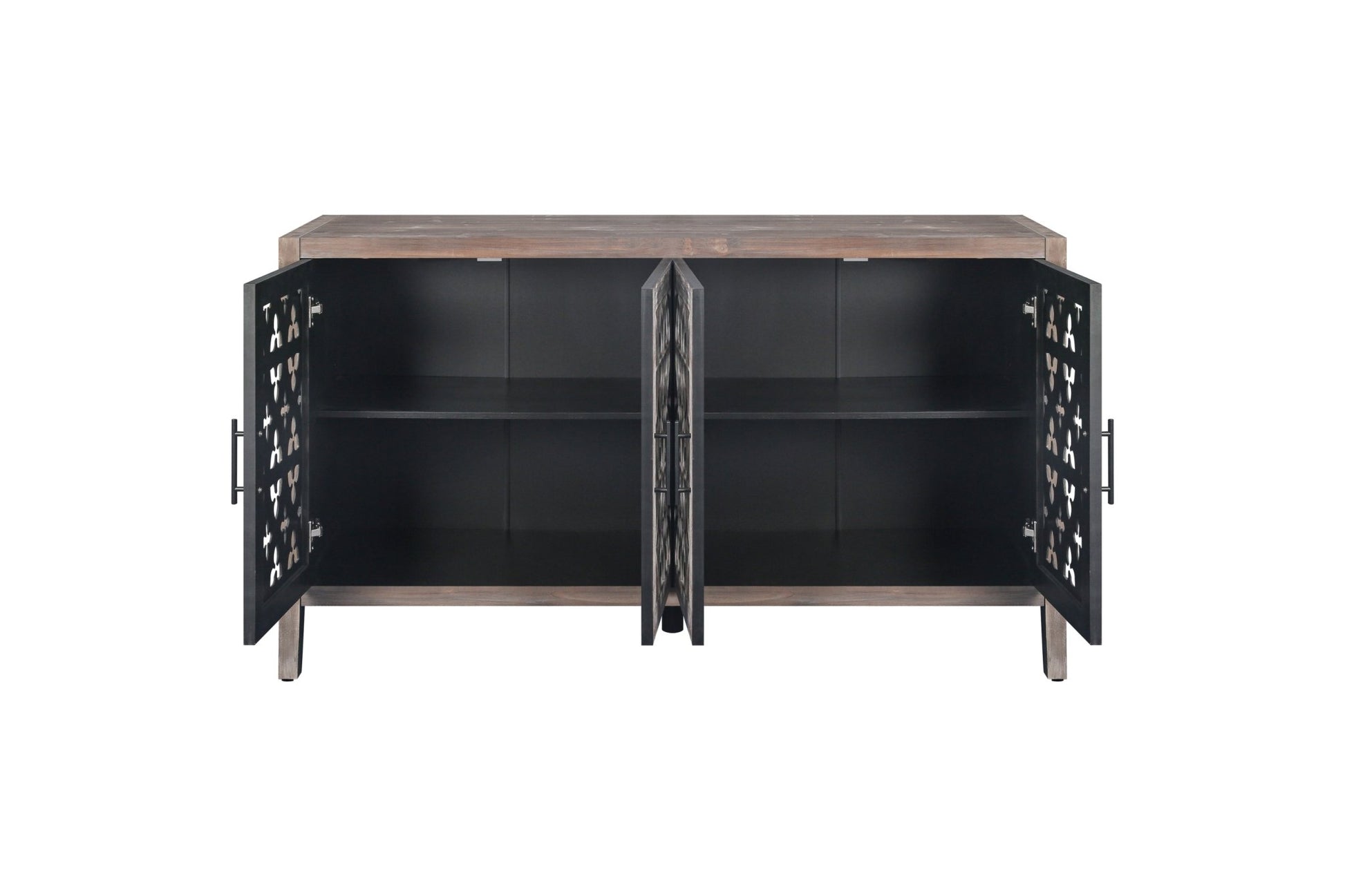 Hollow Four Door Antique Cabinet, American Country Style, Suitable for Living Room, TV Cabinet, Kitchen (Brown) - 1st Choice Furniture Direct