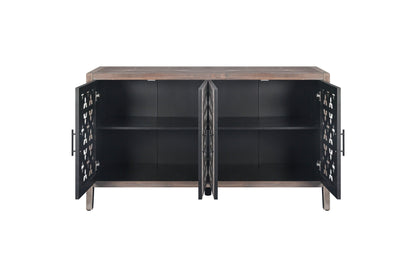 Hollow Four Door Antique Cabinet, American Country Style, Suitable for Living Room, TV Cabinet, Kitchen (Brown) - 1st Choice Furniture Direct