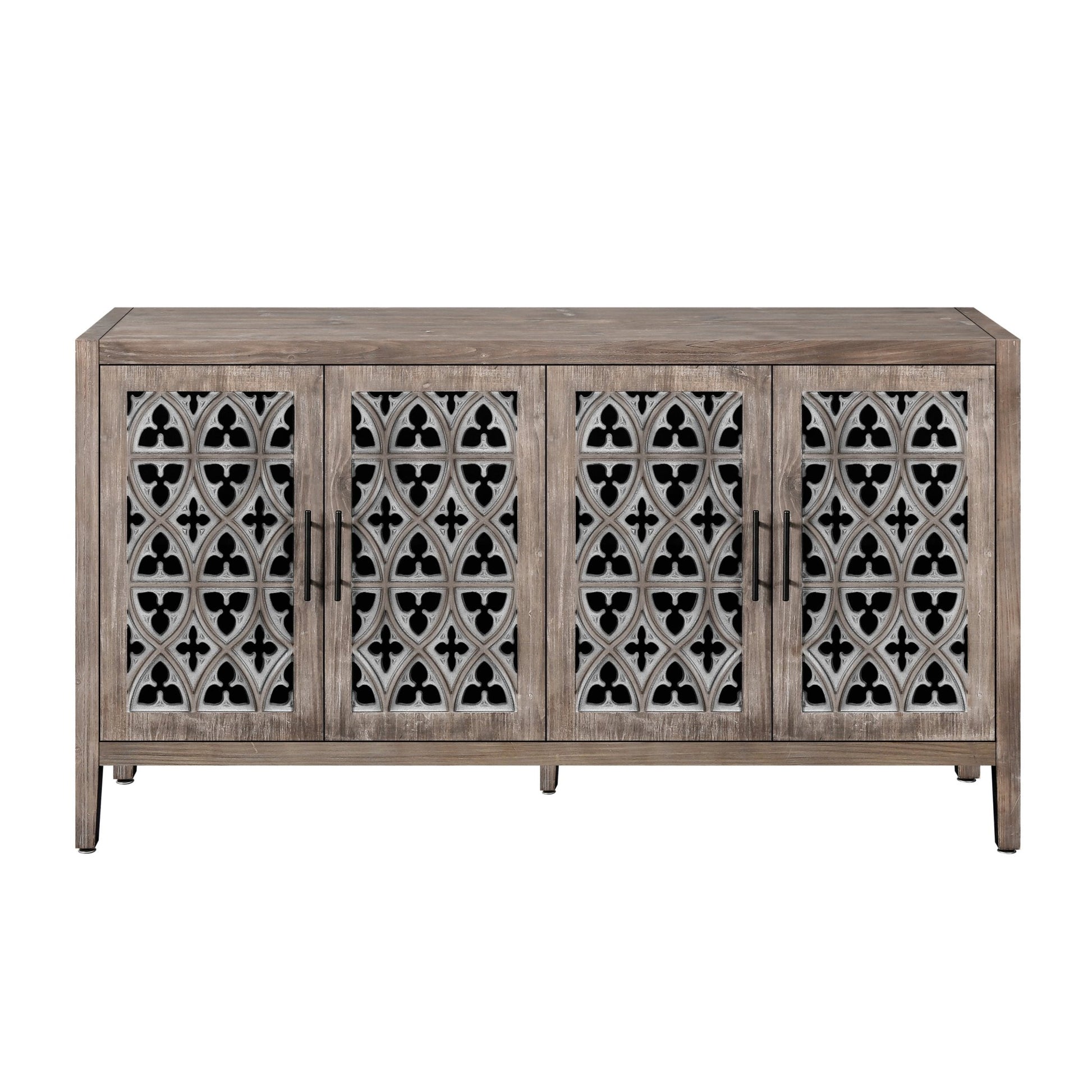 Hollow Four Door Antique Cabinet, American Country Style, Suitable for Living Room, TV Cabinet, Kitchen (Brown) - 1st Choice Furniture Direct