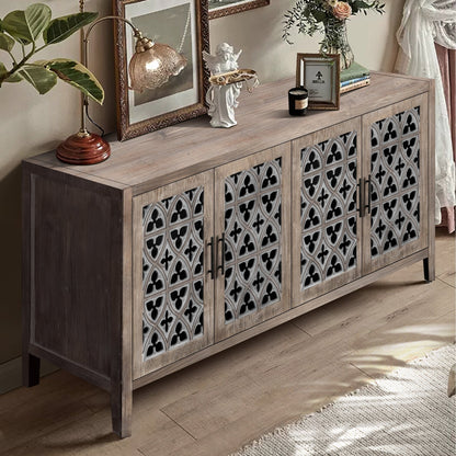 Hollow Four Door Antique Cabinet, American Country Style, Suitable for Living Room, TV Cabinet, Kitchen (Brown) - 1st Choice Furniture Direct