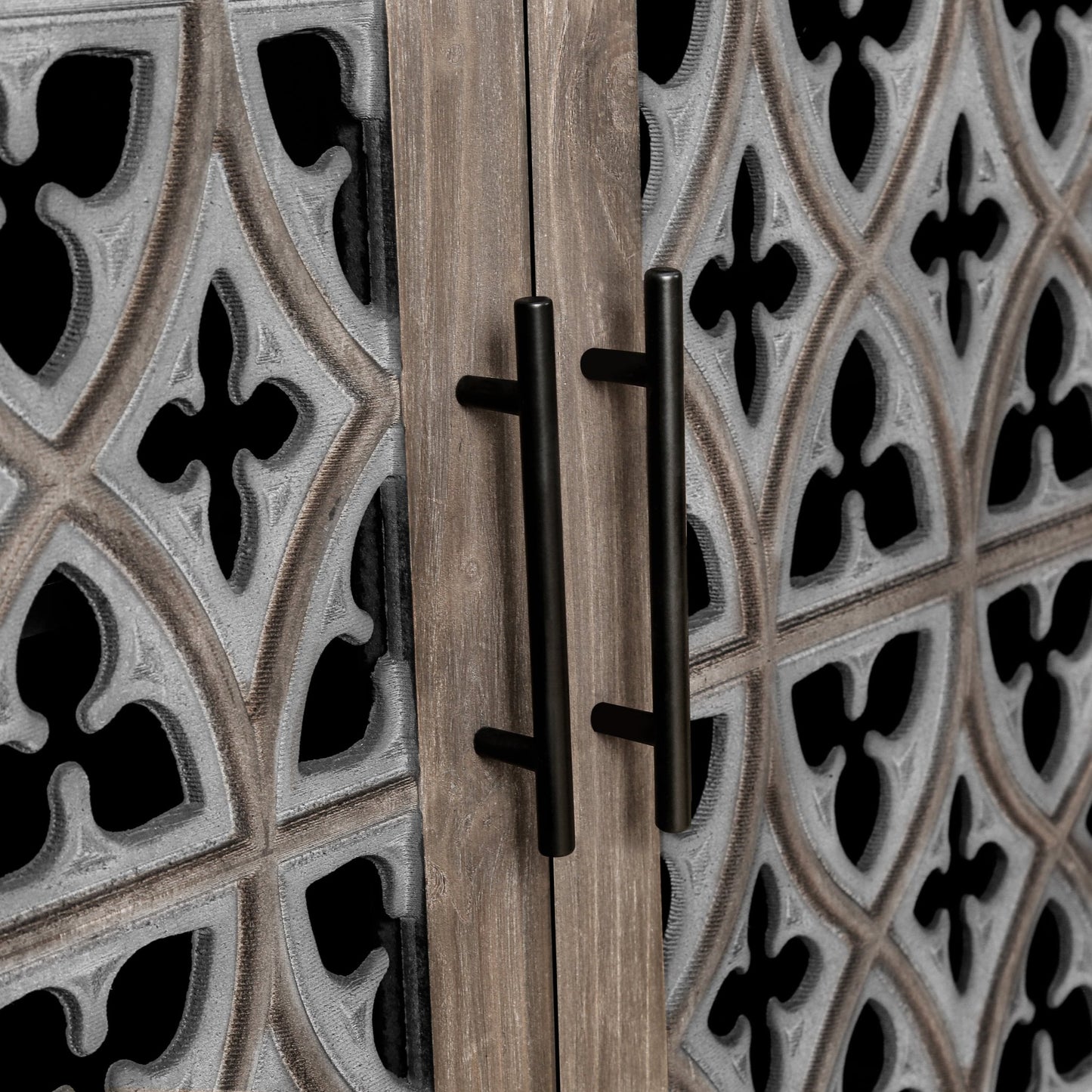 Hollow Four Door Antique Cabinet, American Country Style, Suitable for Living Room, TV Cabinet, Kitchen (Brown) - 1st Choice Furniture Direct