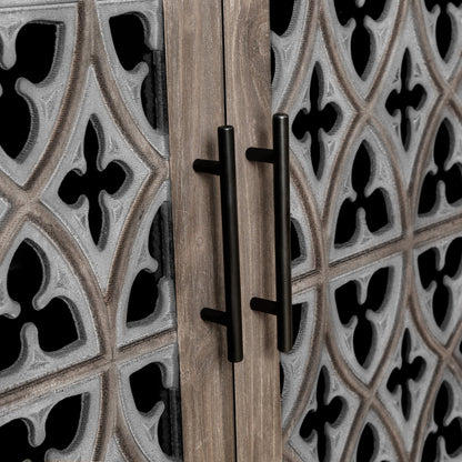 Hollow Four Door Antique Cabinet, American Country Style, Suitable for Living Room, TV Cabinet, Kitchen (Brown) - 1st Choice Furniture Direct