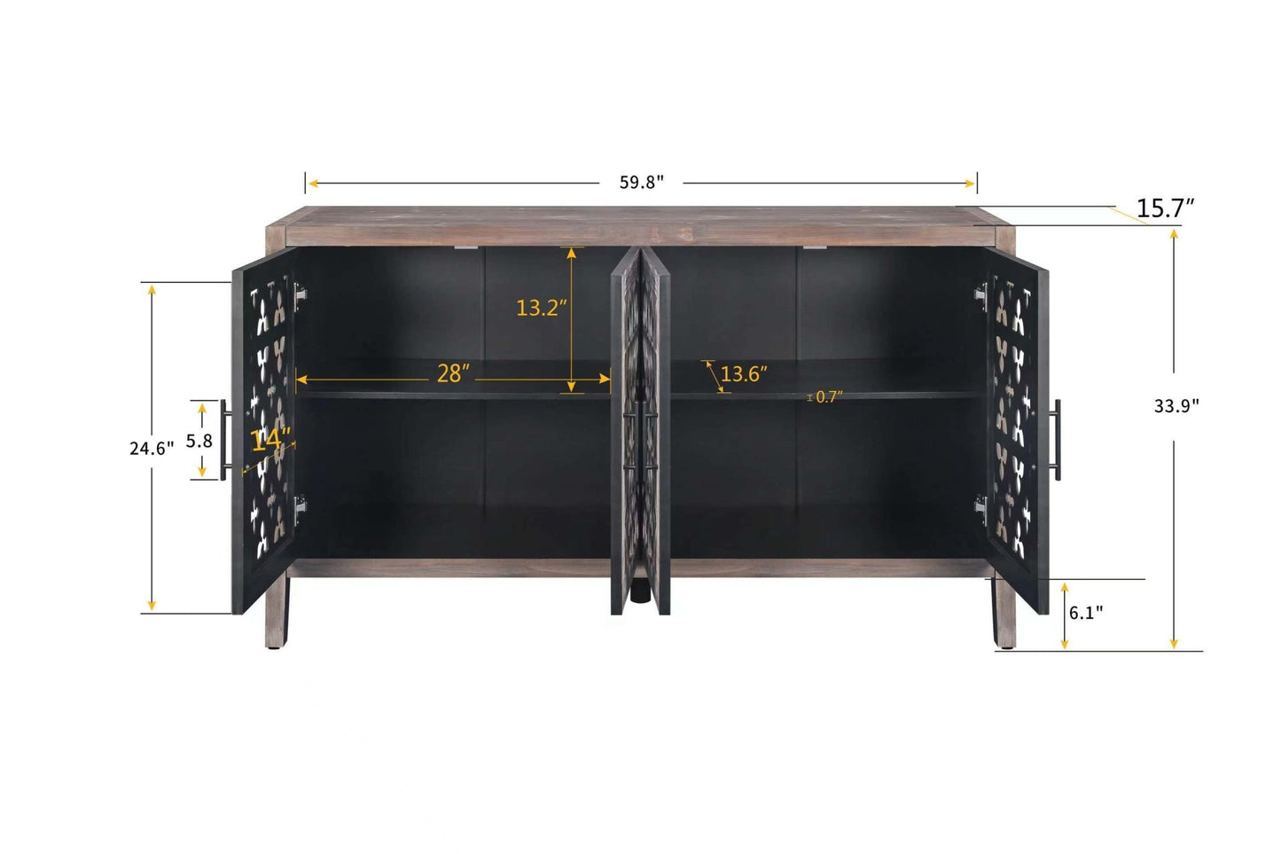 Hollow Four Door Antique Cabinet, American Country Style, Suitable for Living Room, TV Cabinet, Kitchen (Brown) - 1st Choice Furniture Direct