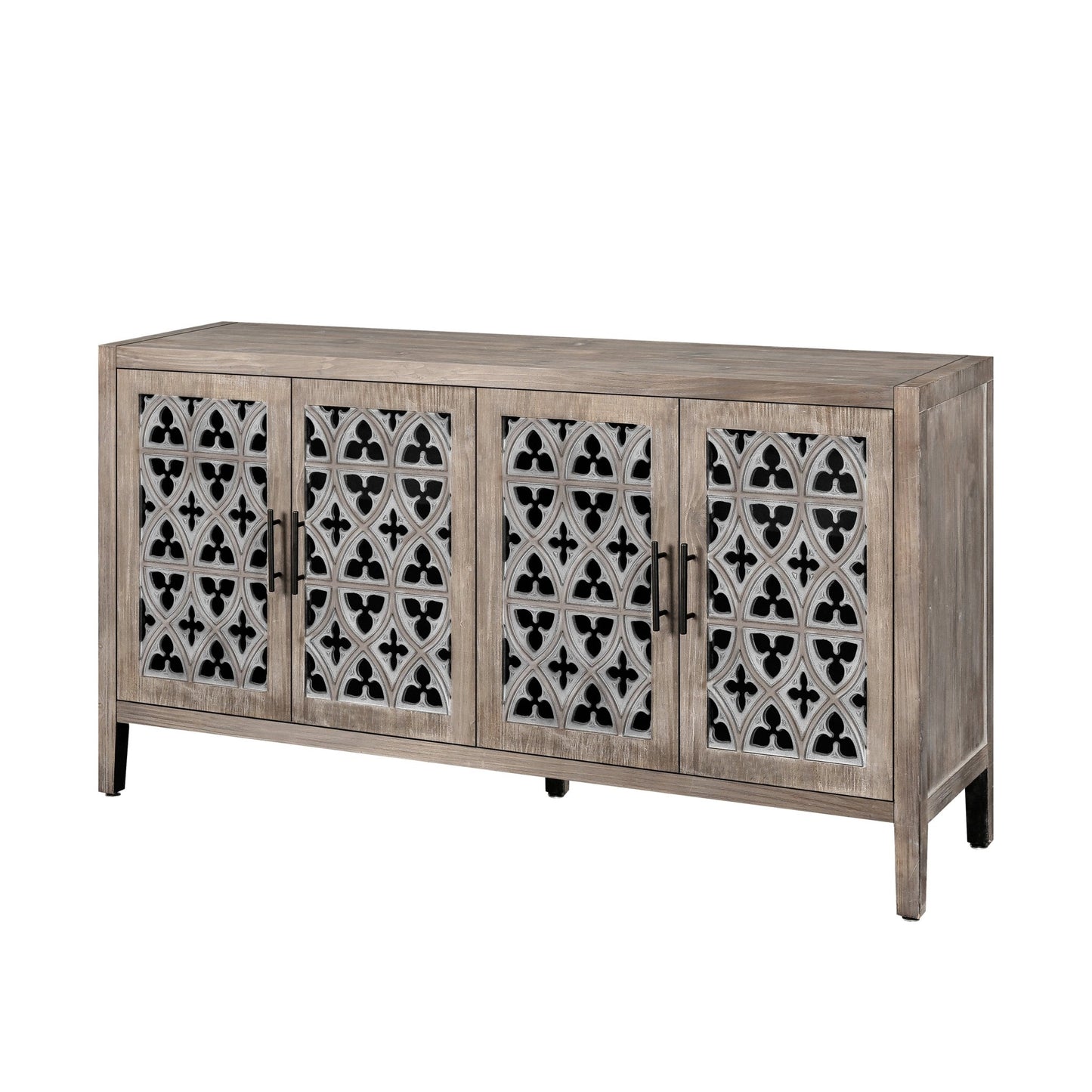 Hollow Four Door Antique Cabinet, American Country Style, Suitable for Living Room, TV Cabinet, Kitchen (Brown) - 1st Choice Furniture Direct