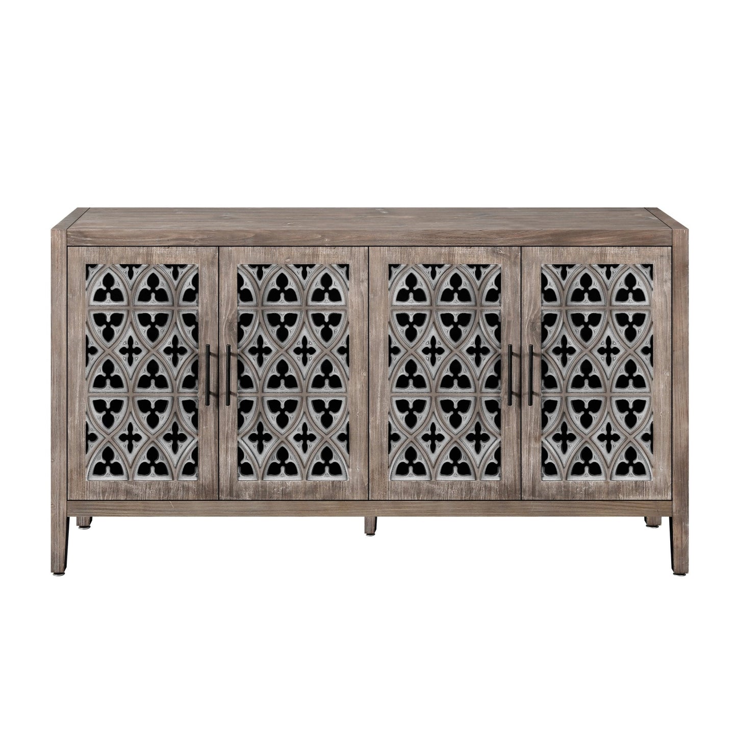 Hollow Four Door Antique Cabinet, American Country Style, Suitable for Living Room, TV Cabinet, Kitchen (Brown) - 1st Choice Furniture Direct