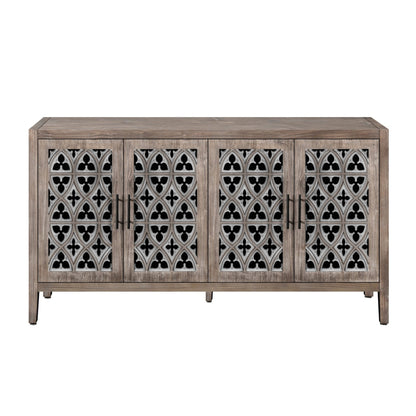 Hollow Four Door Antique Cabinet, American Country Style, Suitable for Living Room, TV Cabinet, Kitchen (Brown) - 1st Choice Furniture Direct