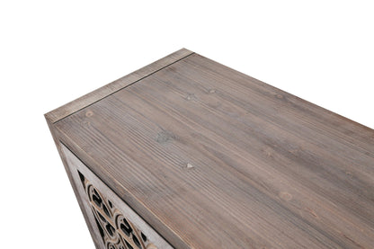 Hollow Four Door Antique Cabinet, American Country Style, Suitable for Living Room, TV Cabinet, Kitchen (Brown) - 1st Choice Furniture Direct