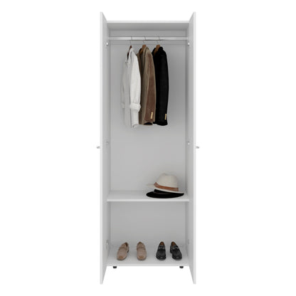 Home 2 Doors Closet System Armoire, Hanging Rod and Storage Shelf, Modern Armoire for Bedroom Organization Storage, White - 1st Choice Furniture Direct