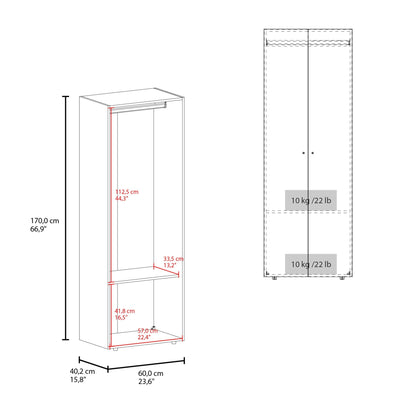 Home 2 Doors Closet System Armoire, Hanging Rod and Storage Shelf, Modern Armoire for Bedroom Organization Storage, White - 1st Choice Furniture Direct