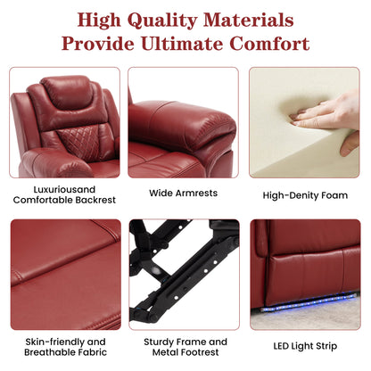 Home Theater Manual Recliner Loveseat with Storage, Cup Holders, LED, Wine Red Faux Leather, 73.2'' - 1st Choice Furniture Direct