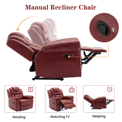Home Theater Manual Recliner Loveseat with Storage, Cup Holders, LED, Wine Red Faux Leather, 73.2'' - 1st Choice Furniture Direct
