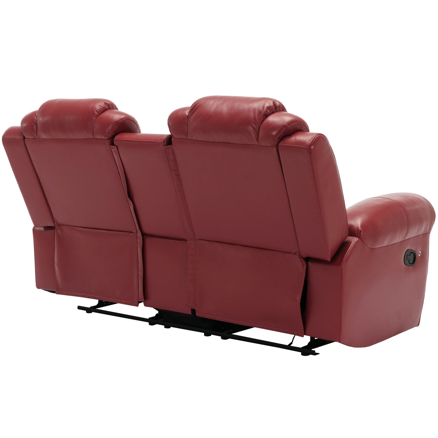 Home Theater Manual Recliner Loveseat with Storage, Cup Holders, LED, Wine Red Faux Leather, 73.2'' - 1st Choice Furniture Direct
