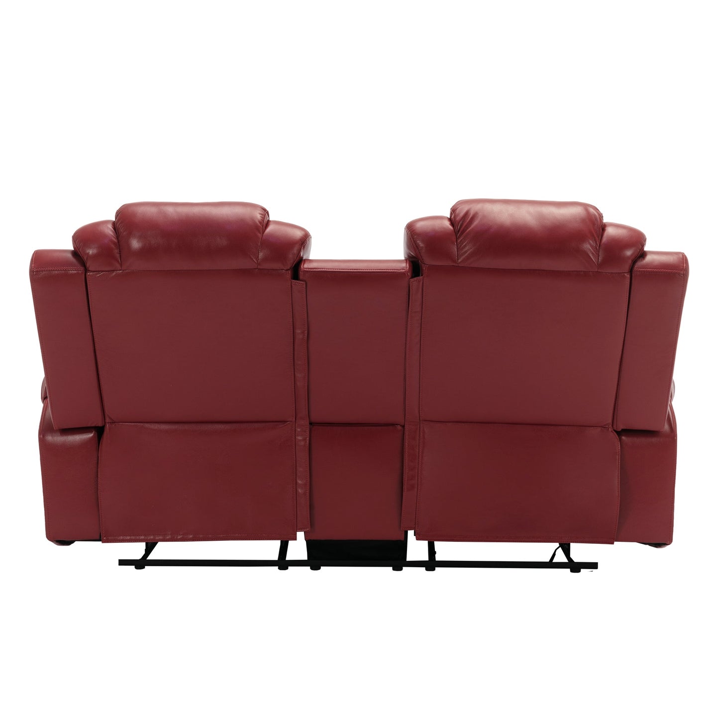 Home Theater Manual Recliner Loveseat with Storage, Cup Holders, LED, Wine Red Faux Leather, 73.2'' - 1st Choice Furniture Direct