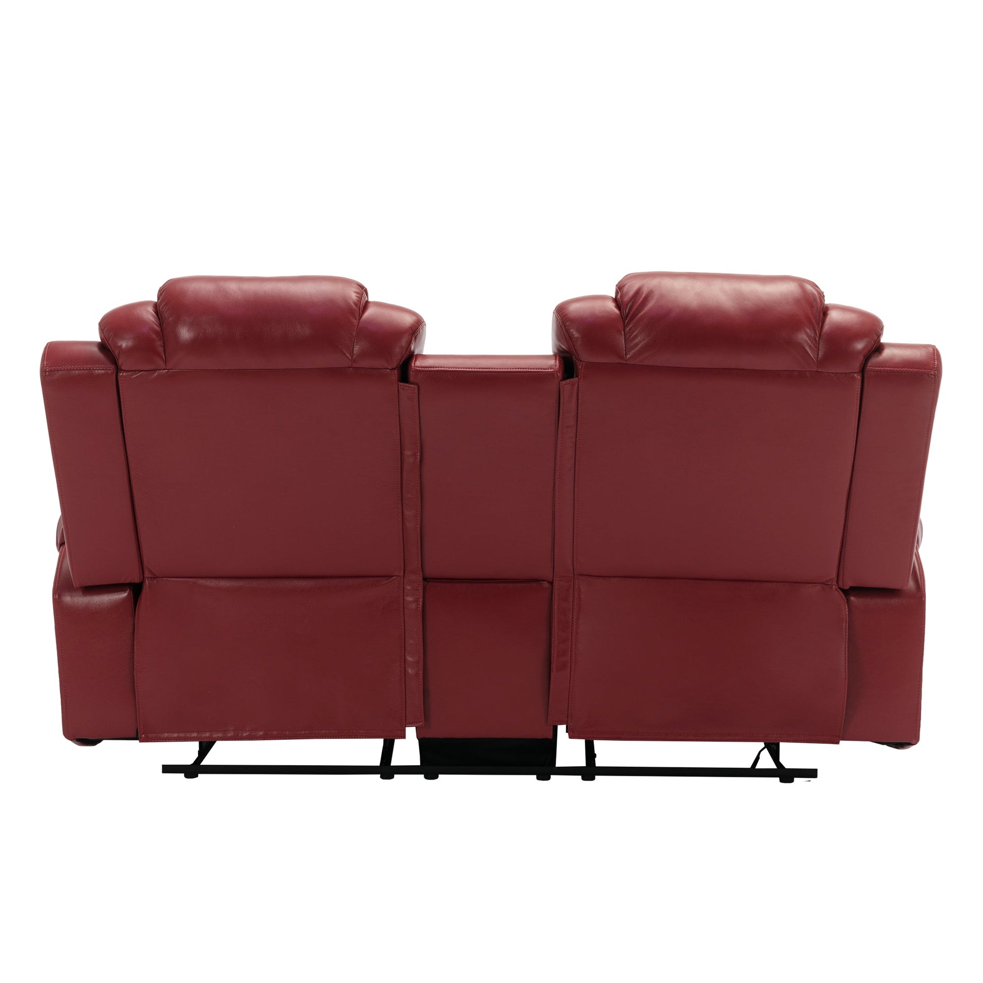 Home Theater Manual Recliner Loveseat with Storage, Cup Holders, LED, Wine Red Faux Leather, 73.2'' - 1st Choice Furniture Direct