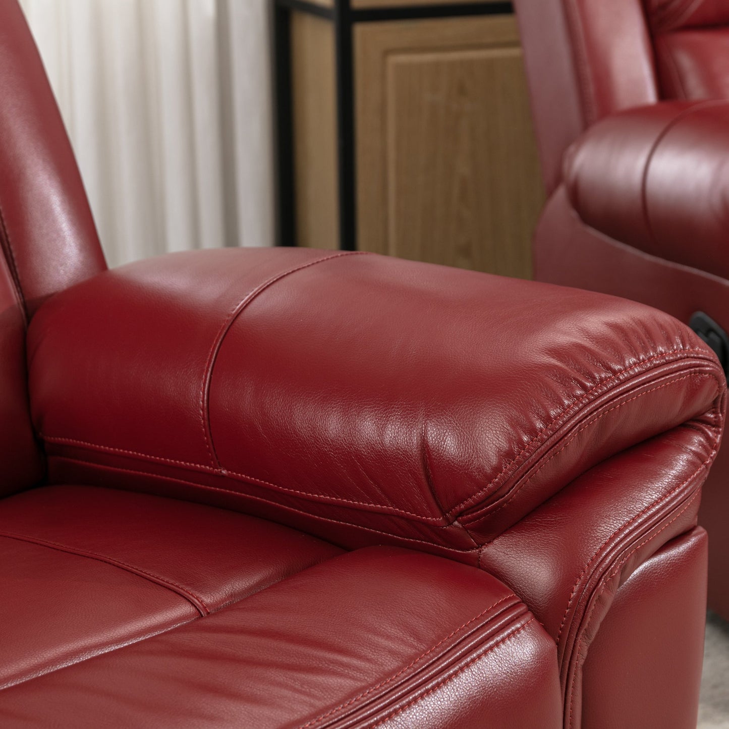 Home Theater Manual Recliner Loveseat with Storage, Cup Holders, LED, Wine Red Faux Leather, 73.2'' - 1st Choice Furniture Direct