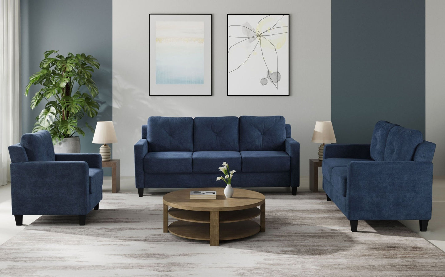 Horatio Navy Chenille 3PCS Living Room Set - 1st Choice Furniture Direct