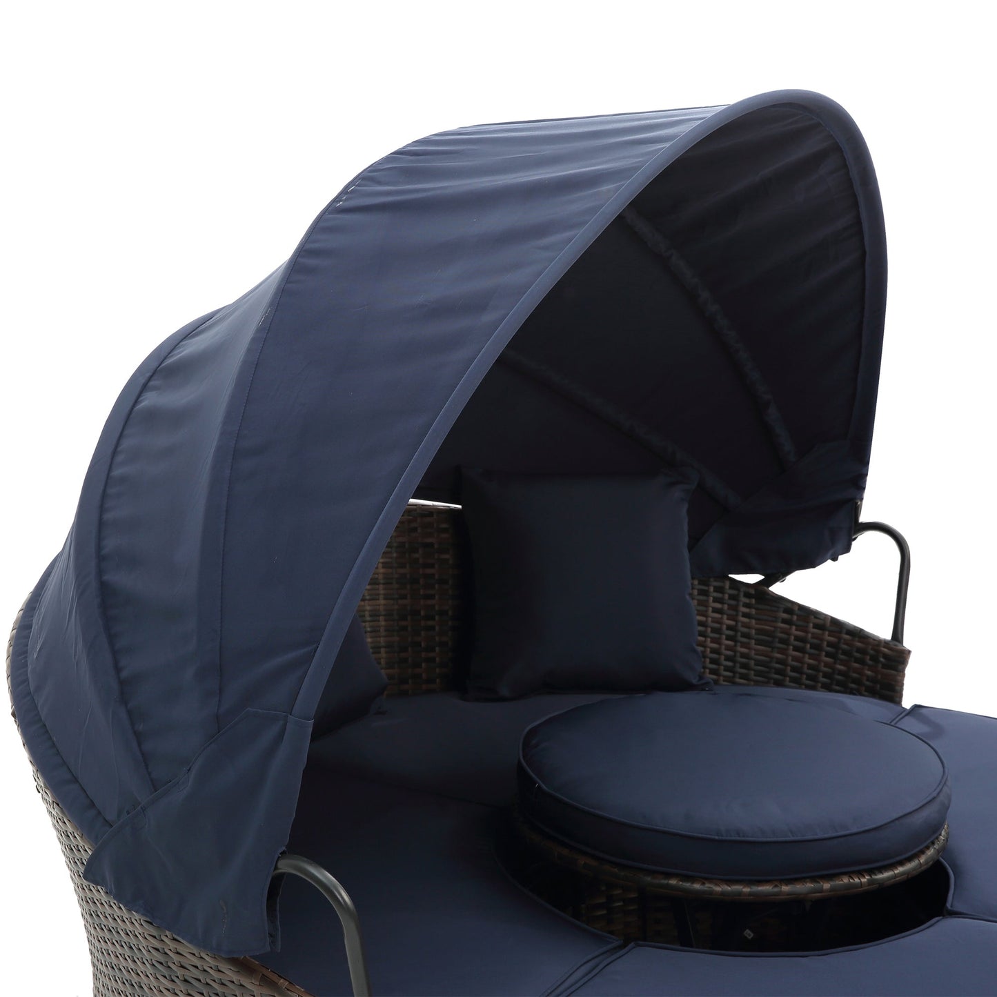 Hot Sale KD Rattan Round Lounge With Canopy Bali Canopy Bed Outdoor, Wicker Outdoor Sofa Bed with lift coffee table - 1st Choice Furniture Direct