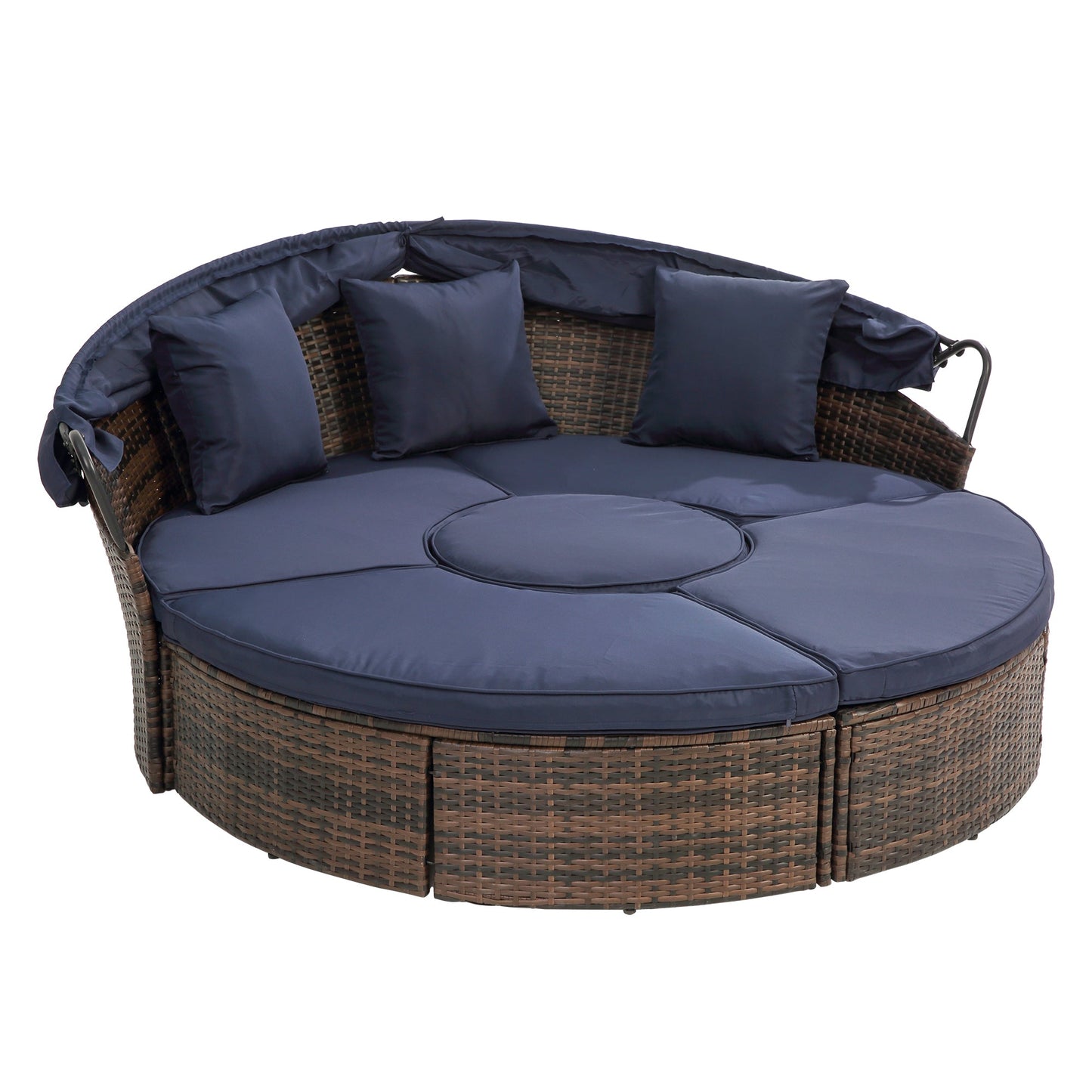 Hot Sale KD Rattan Round Lounge With Canopy Bali Canopy Bed Outdoor, Wicker Outdoor Sofa Bed with lift coffee table - 1st Choice Furniture Direct