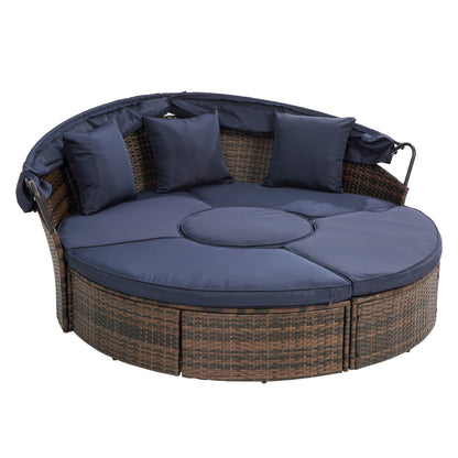 Hot Sale KD Rattan Round Lounge With Canopy Bali Canopy Bed Outdoor, Wicker Outdoor Sofa Bed with lift coffee table - 1st Choice Furniture Direct