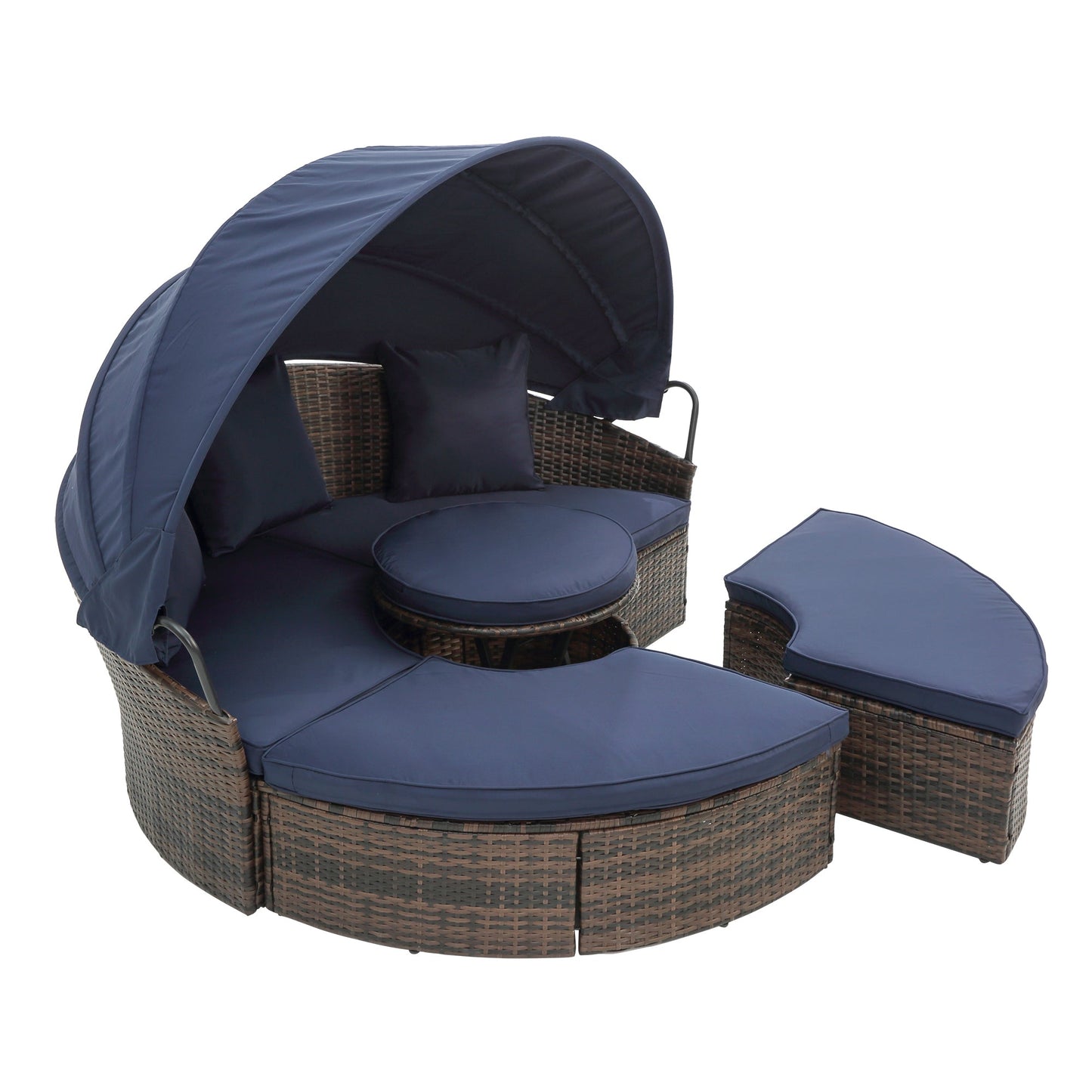 Hot Sale KD Rattan Round Lounge With Canopy Bali Canopy Bed Outdoor, Wicker Outdoor Sofa Bed with lift coffee table - 1st Choice Furniture Direct