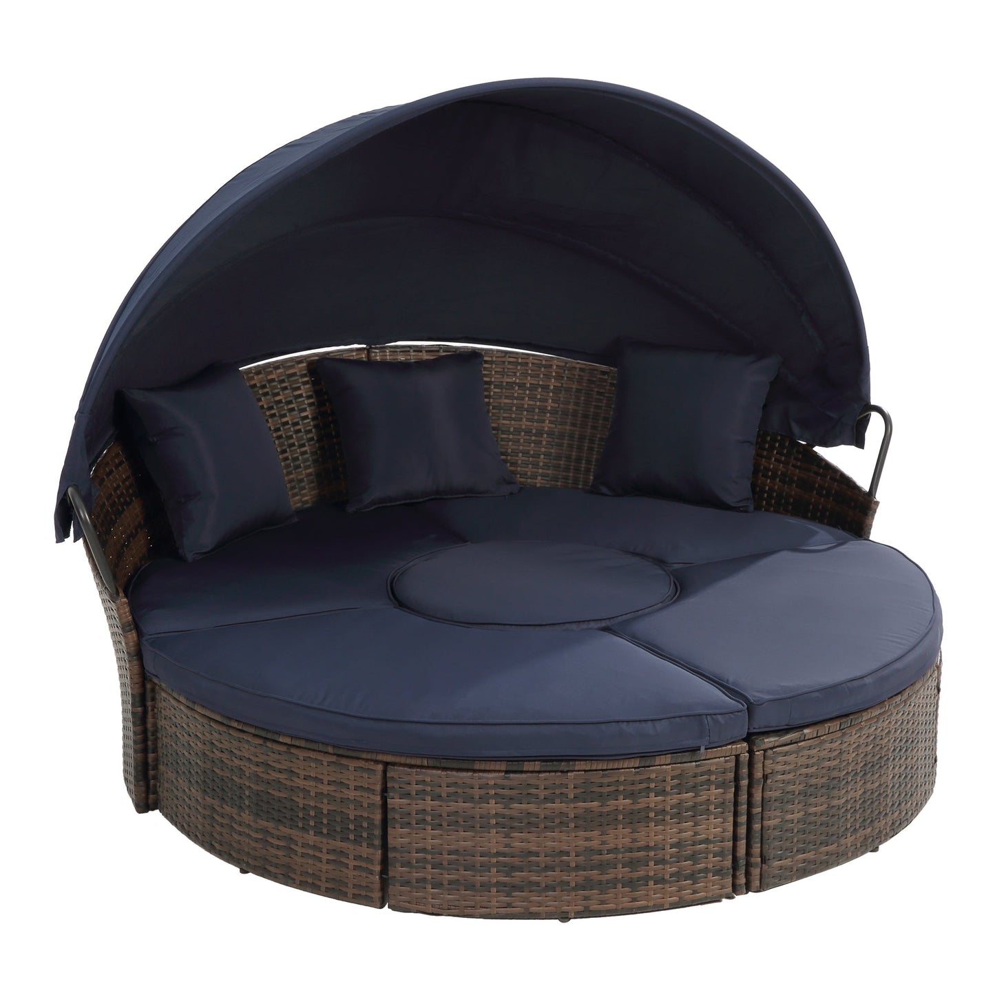 Hot Sale KD Rattan Round Lounge With Canopy Bali Canopy Bed Outdoor, Wicker Outdoor Sofa Bed with lift coffee table - 1st Choice Furniture Direct