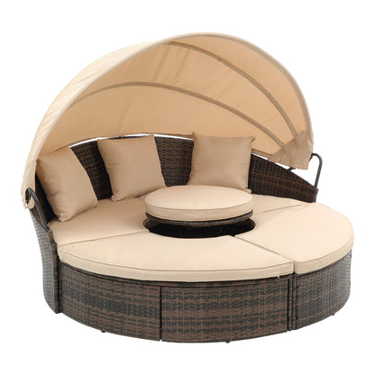 Hot Sale KD Rattan Round Lounge With Canopy Bali Canopy Bed Outdoor, Wicker Outdoor Sofa Bed with lift coffee table - 1st Choice Furniture Direct