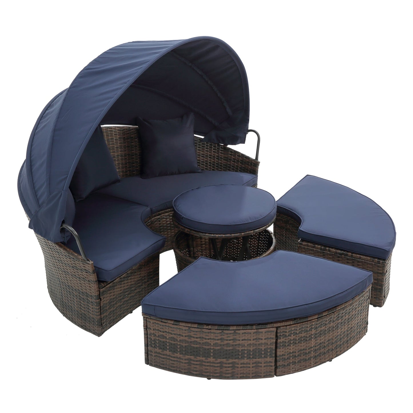 Hot Sale KD Rattan Round Lounge With Canopy Bali Canopy Bed Outdoor, Wicker Outdoor Sofa Bed with lift coffee table - 1st Choice Furniture Direct
