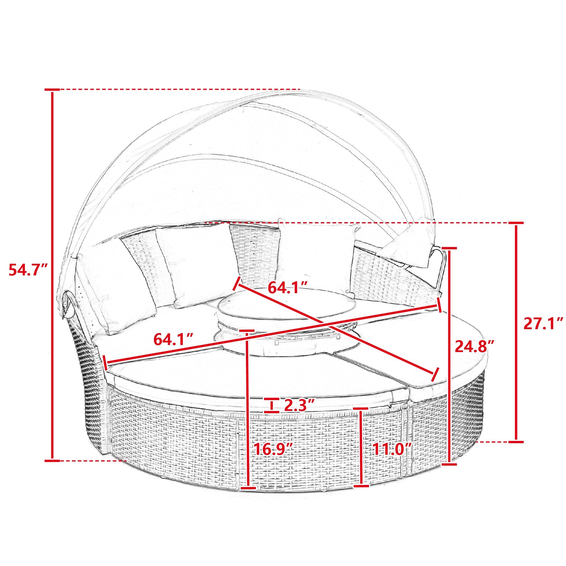 Hot Sale KD Rattan Round Lounge With Canopy Bali Canopy Bed Outdoor, Wicker Outdoor Sofa Bed with lift coffee table - 1st Choice Furniture Direct