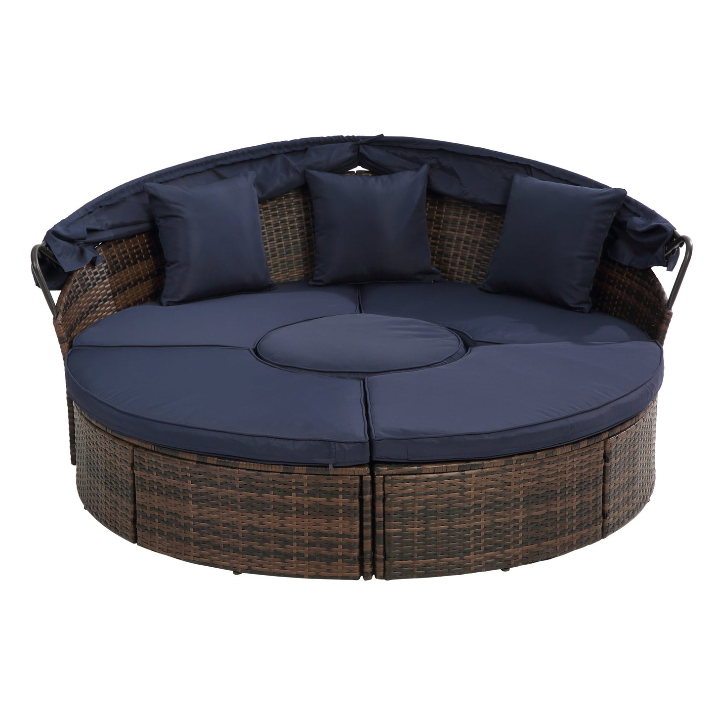 Hot Sale KD Rattan Round Lounge With Canopy Bali Canopy Bed Outdoor, Wicker Outdoor Sofa Bed with lift coffee table - 1st Choice Furniture Direct