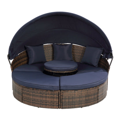 Hot Sale KD Rattan Round Lounge With Canopy Bali Canopy Bed Outdoor, Wicker Outdoor Sofa Bed with lift coffee table - 1st Choice Furniture Direct